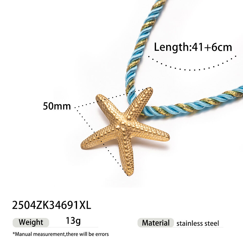 1 collar con colgante de estrella de mar de acero inoxidable, resistente al agua, color dorado. Imagen3