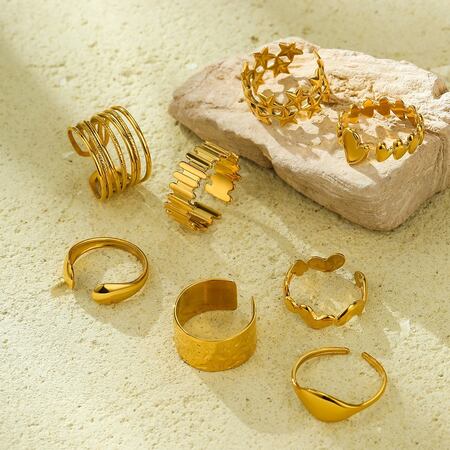 Simple Geometric Stainless Steel Waterproof Gold Color Women's Adjustable Rings 2