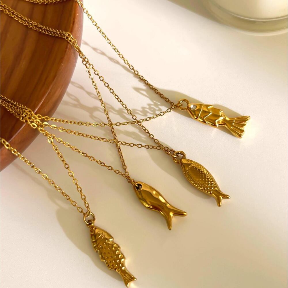 1 Piece Fish Stainless Steel Waterproof Gold Color Pendant Necklace Picture4