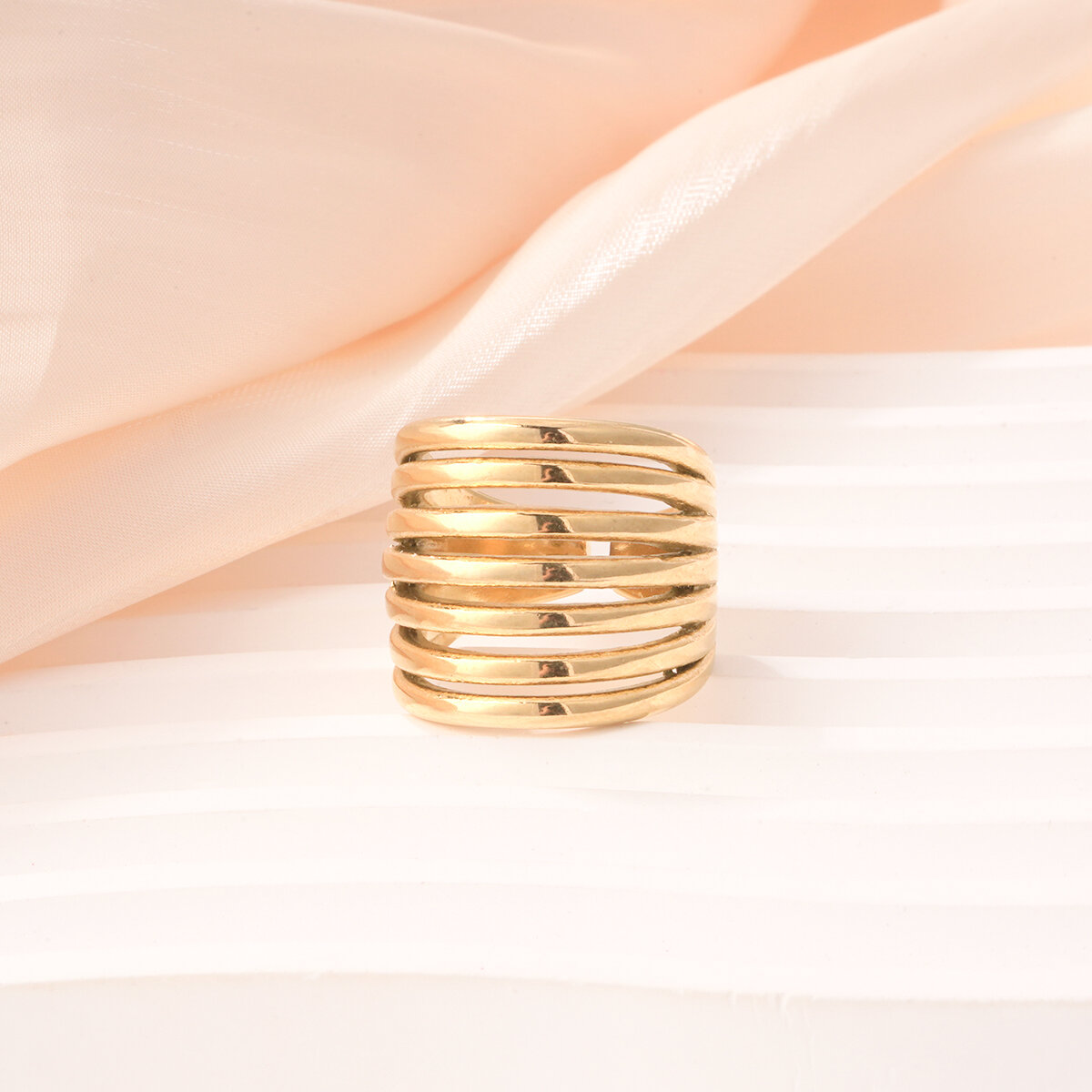 1 stuk Simple Series Daily Strip roestvrijstalen waterdichte statement ring in goudkleur h5 Afbeelding4