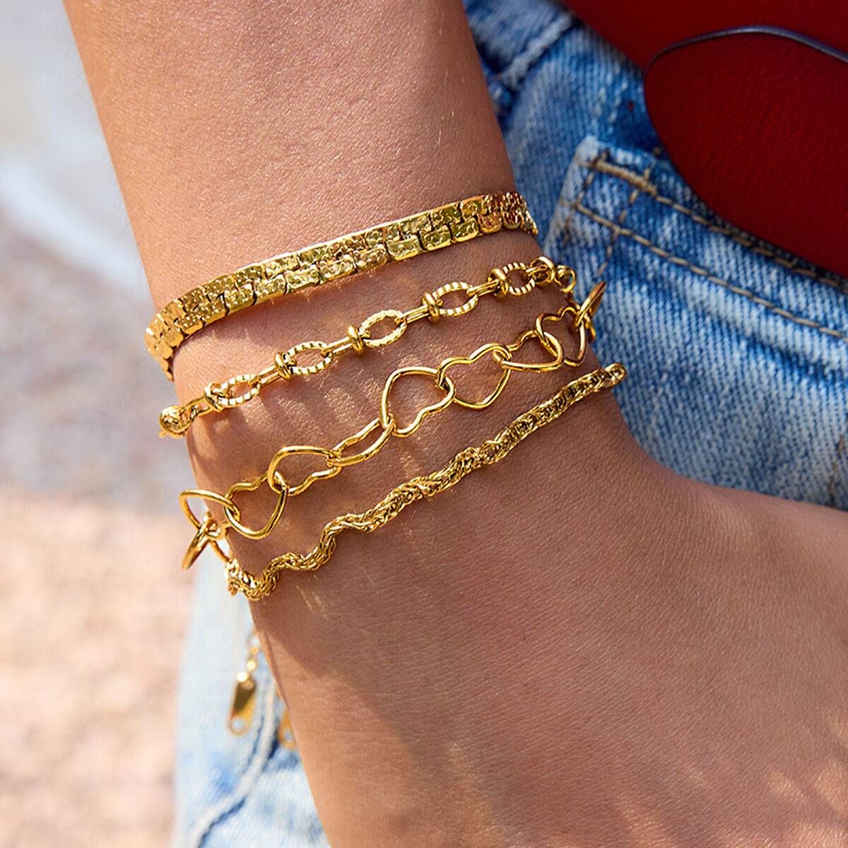 1 Piece Classic Twist Stainless Steel Waterproof Gold Color Women's Chain Bracelets