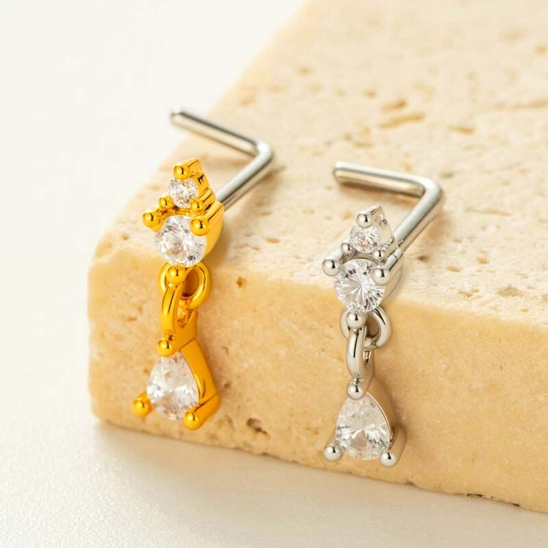 1 pezzo di perno nasale da donna in zircone color rame e oro a goccia