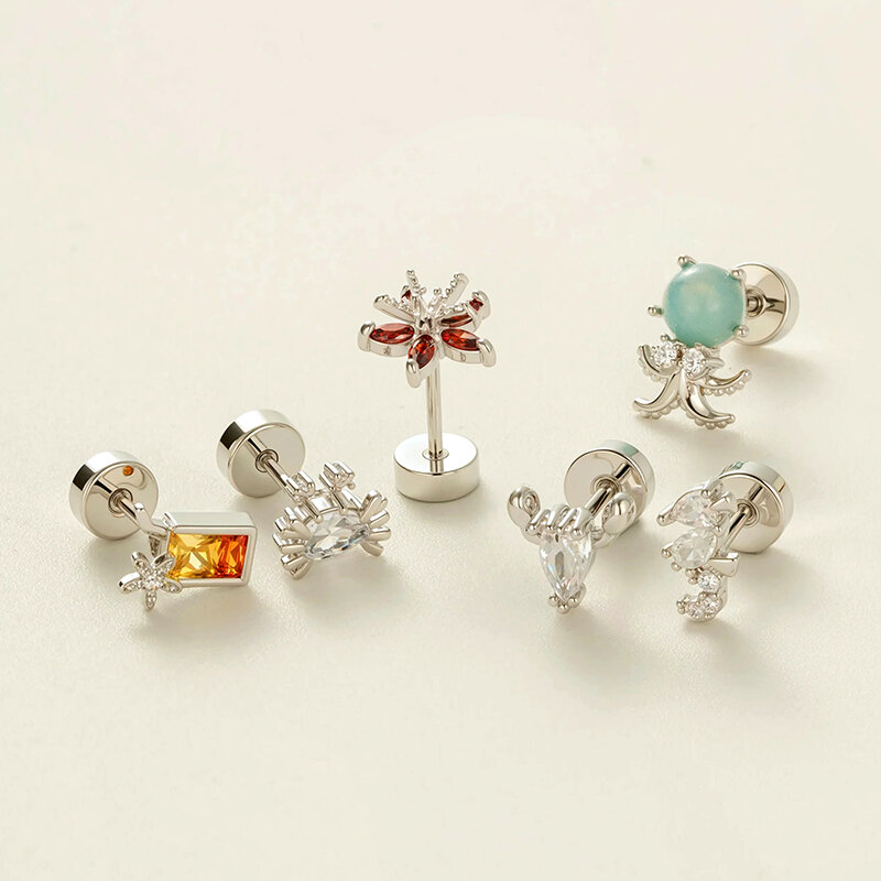 1 Piece Oceanic Copper Gold Color Zircon Piercings Earrings Picture4