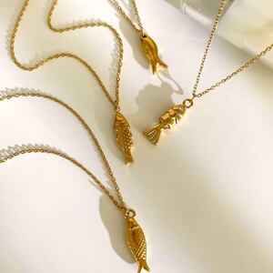 1 Piece Fish Stainless Steel Waterproof Gold Color Pendant Necklace h5 Picture5