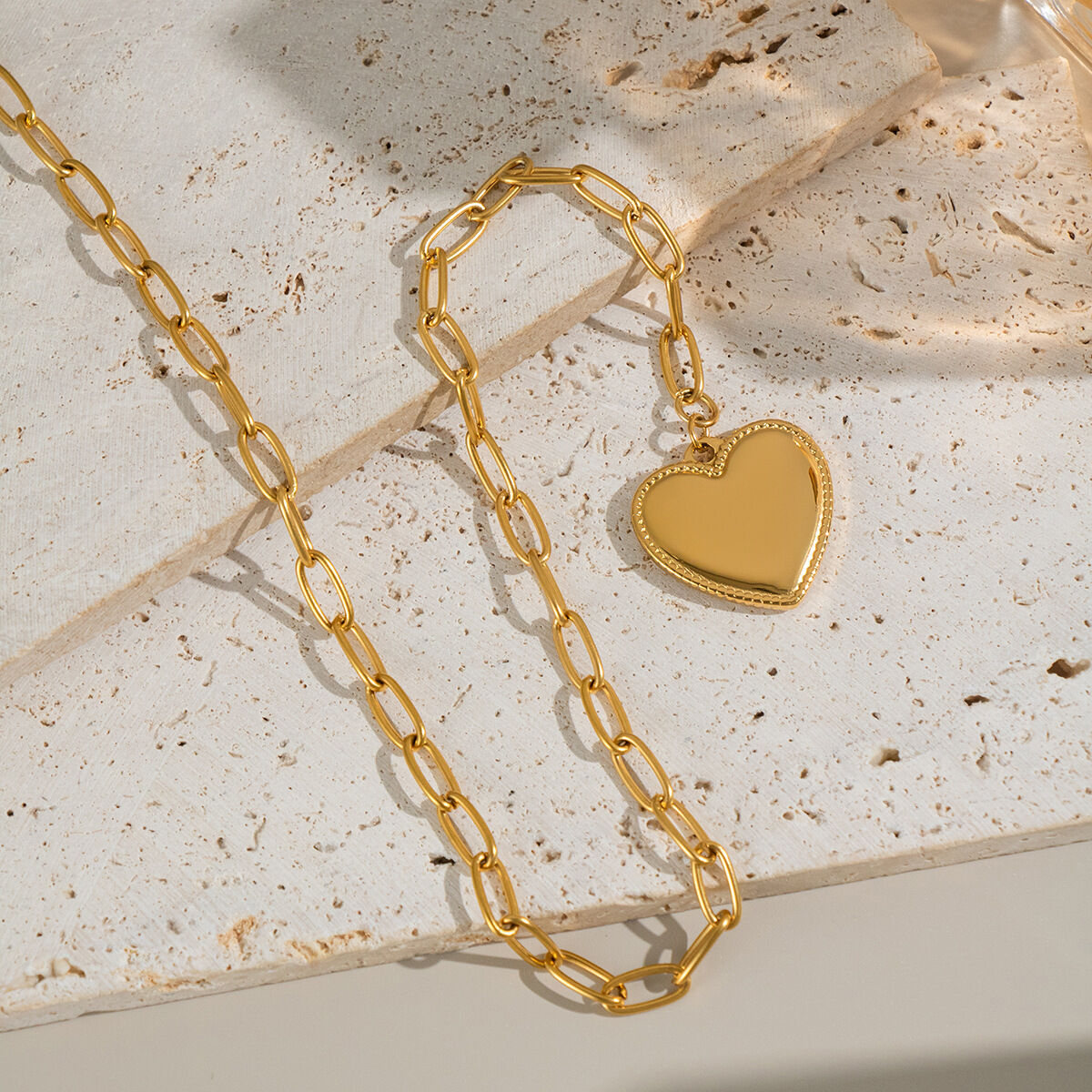 1 Piece Heart  Stainless Steel Waterproof Gold Color Pendant Necklace 2