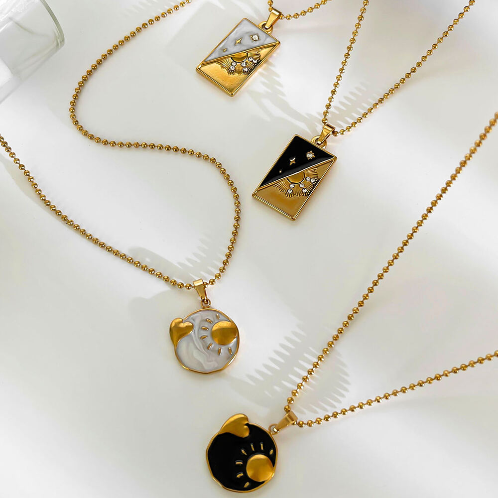 1 Piece Enamel Tarot Stainless Steel Waterproof Gold Color Pendant Necklace h5Picture3