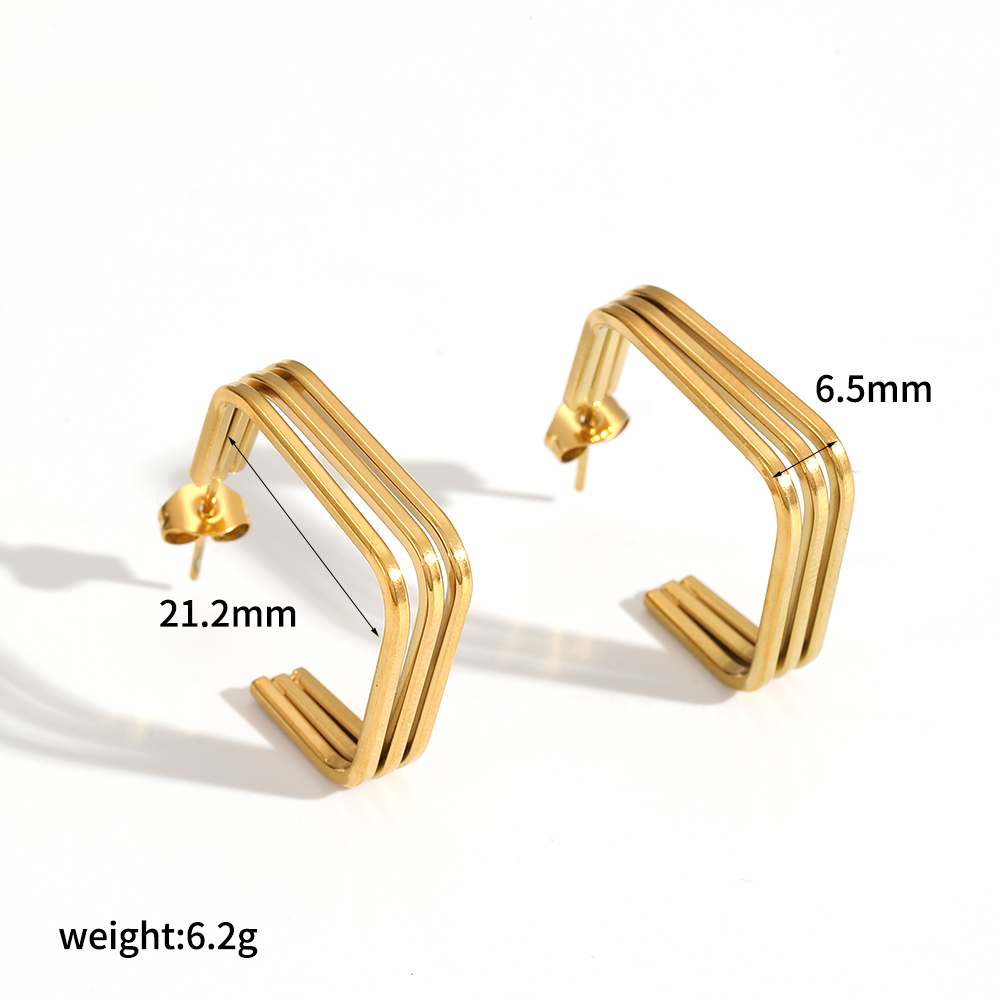 1 Pair Stainless Steel Waterproof Gold Color Stud Earrings h5 