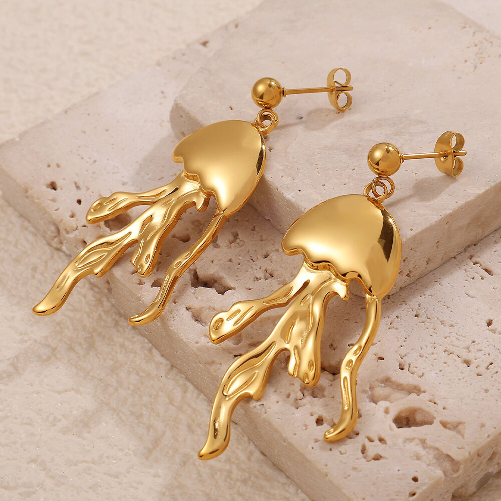 Octopus Stainless Steel Waterproof Gold Color Drop Earrings 2
