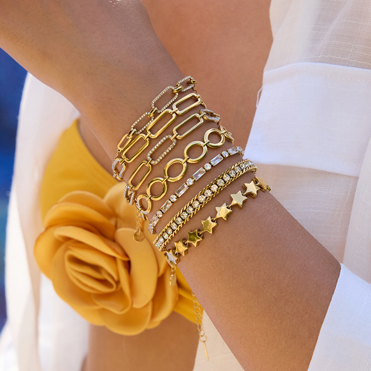 1 Piece Classic Geometric Stainless Steel Waterproof Gold Color Women's Chain Bracelets Picture5