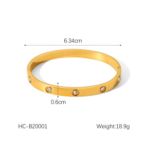 1 Pair Simple Series Daily Geometric Stainless Steel Waterproof   Gold Color  Zircon Women's Bangles h5 Picture4