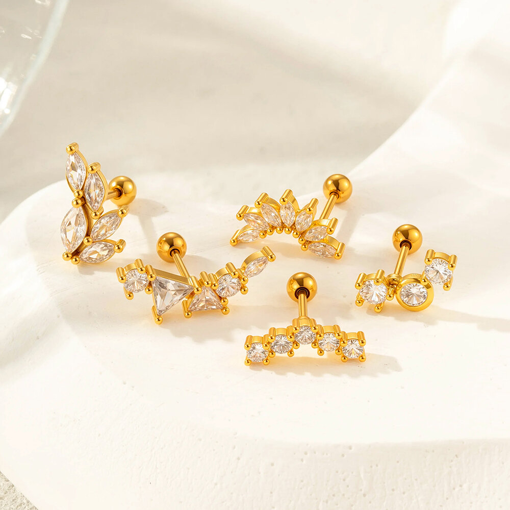 1 Stück Kupfer Gold Farbe Zirkon Piercings Ohrringe