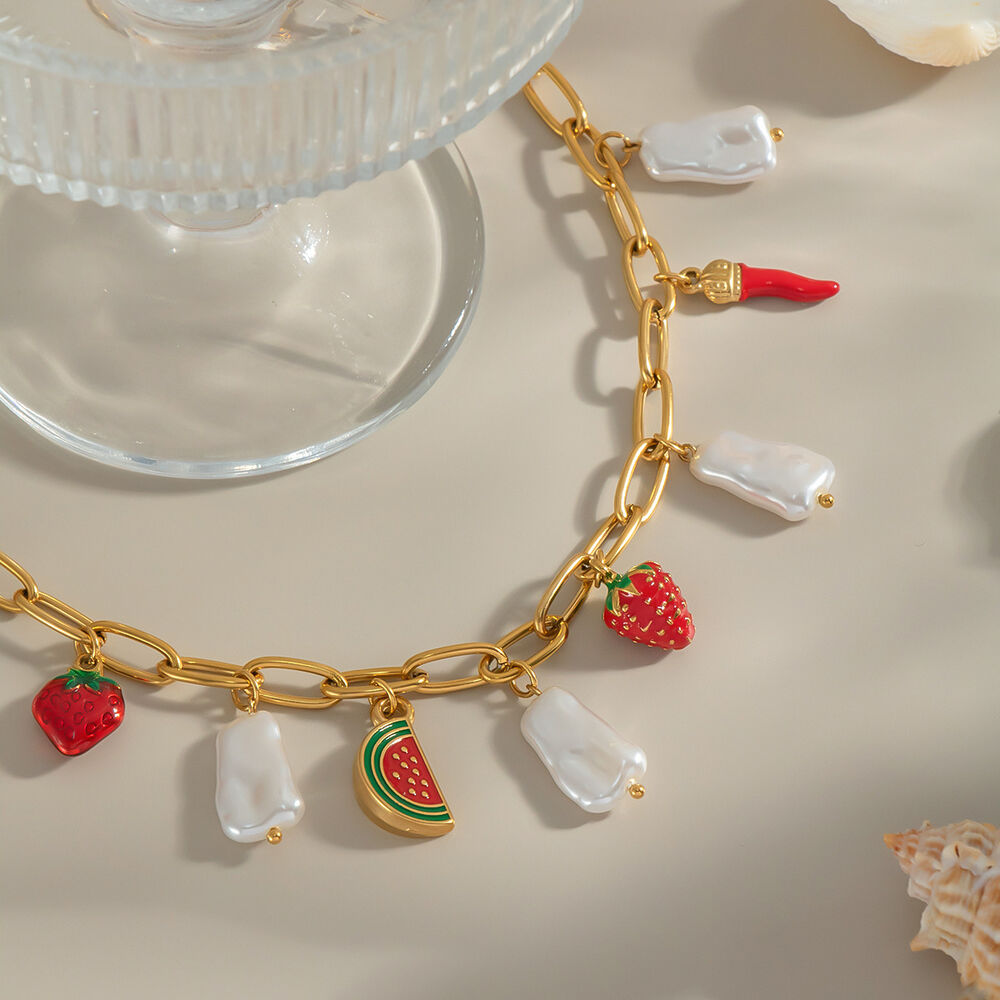 Collier pendentif doré étanche en acier inoxydable, 1 pièce, représentant un fruit sucré Image4