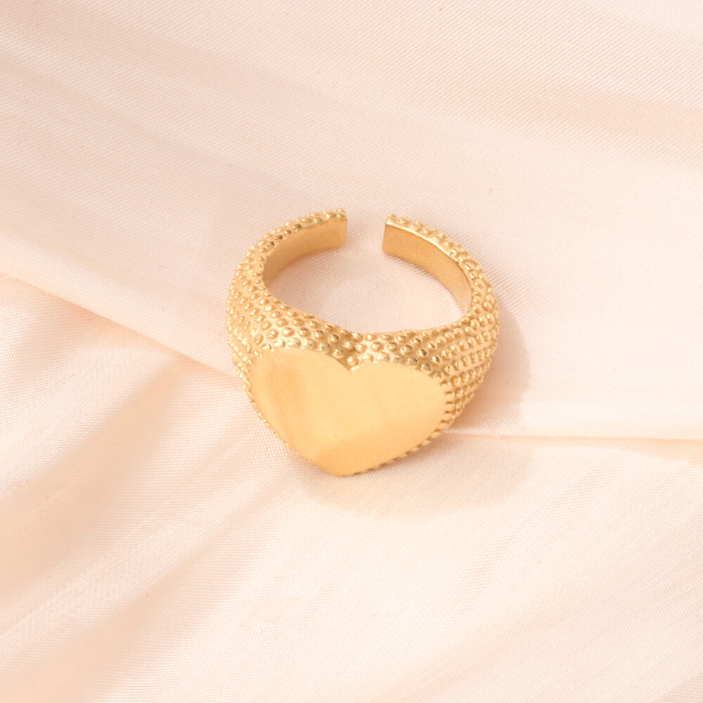 1 Piece Romantic Series Daily Heart Stainless Steel Waterproof Gold Color Statement Rings h5Picture6