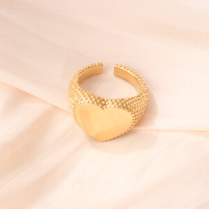 1 Piece Romantic Series Daily Heart Stainless Steel Waterproof Gold Color Statement Rings h5 Picture6