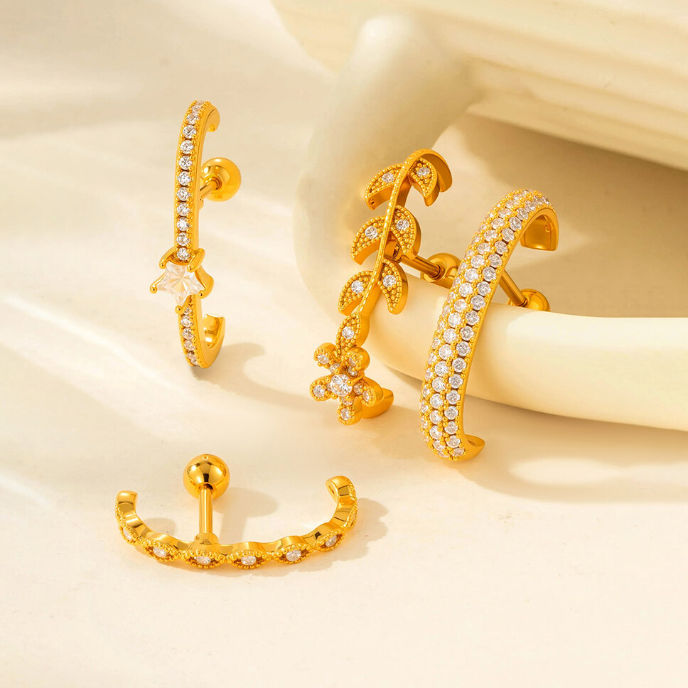 Boucles d'oreilles piercing pour femme, série Simple, étoile simple, cuivre, or, zircone