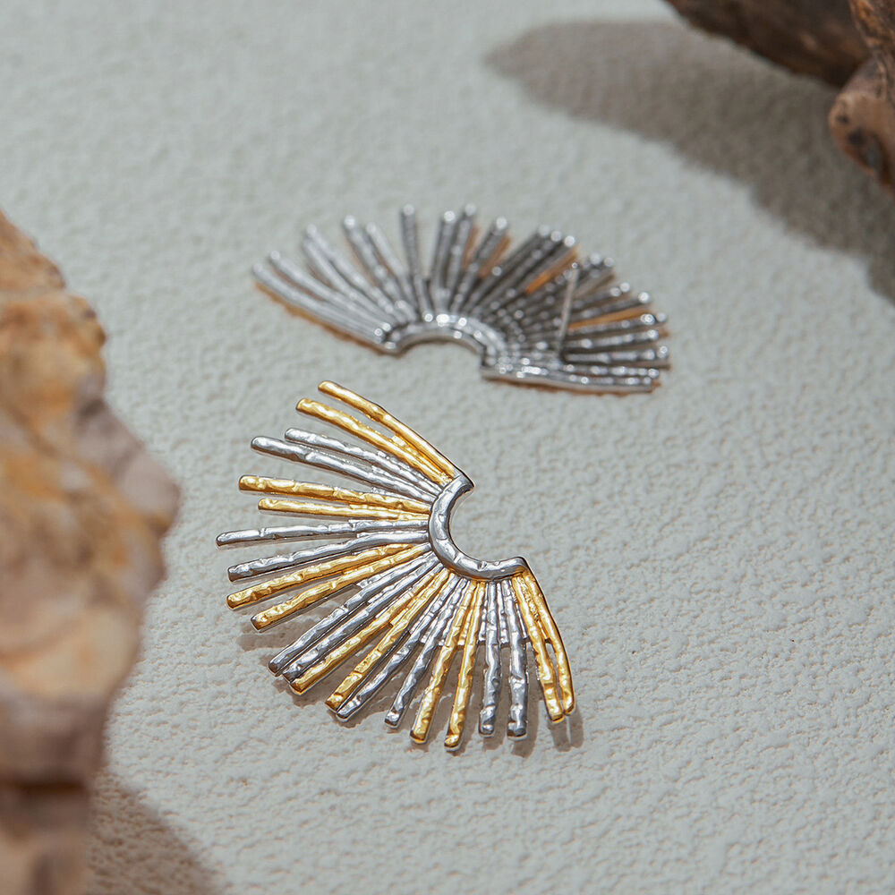 1 paire de boucles d'oreilles puces Daily Sun pour femmes, en acier inoxydable étanche, couleur or. h5Image6