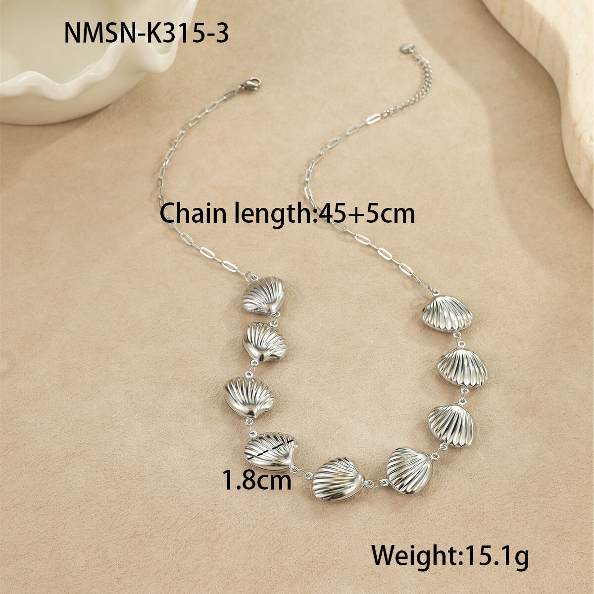NMSN-K315-3 Collana in acciaio con conchiglia grande Immagine6