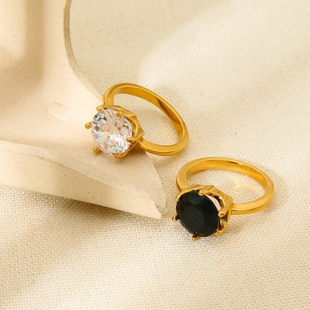 1 paio di anelli in zircone color oro impermeabili in acciaio inossidabile, serie lussuosa ed elegante Immagine4