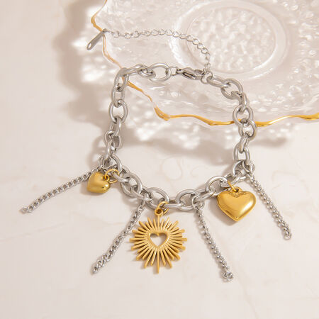 1 Piece Heart Stainless Steel Waterproof Mixed Color Charm Bracelet