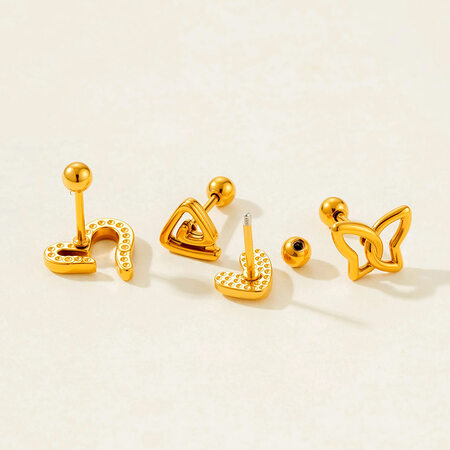 1 pezzo di orecchini piercing in acciaio inossidabile color oro impermeabile 2