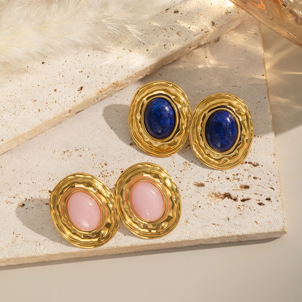 1 Pair Classic Stainless Steel Waterproof Gold Color Natural Stone Stud Earrings Picture3