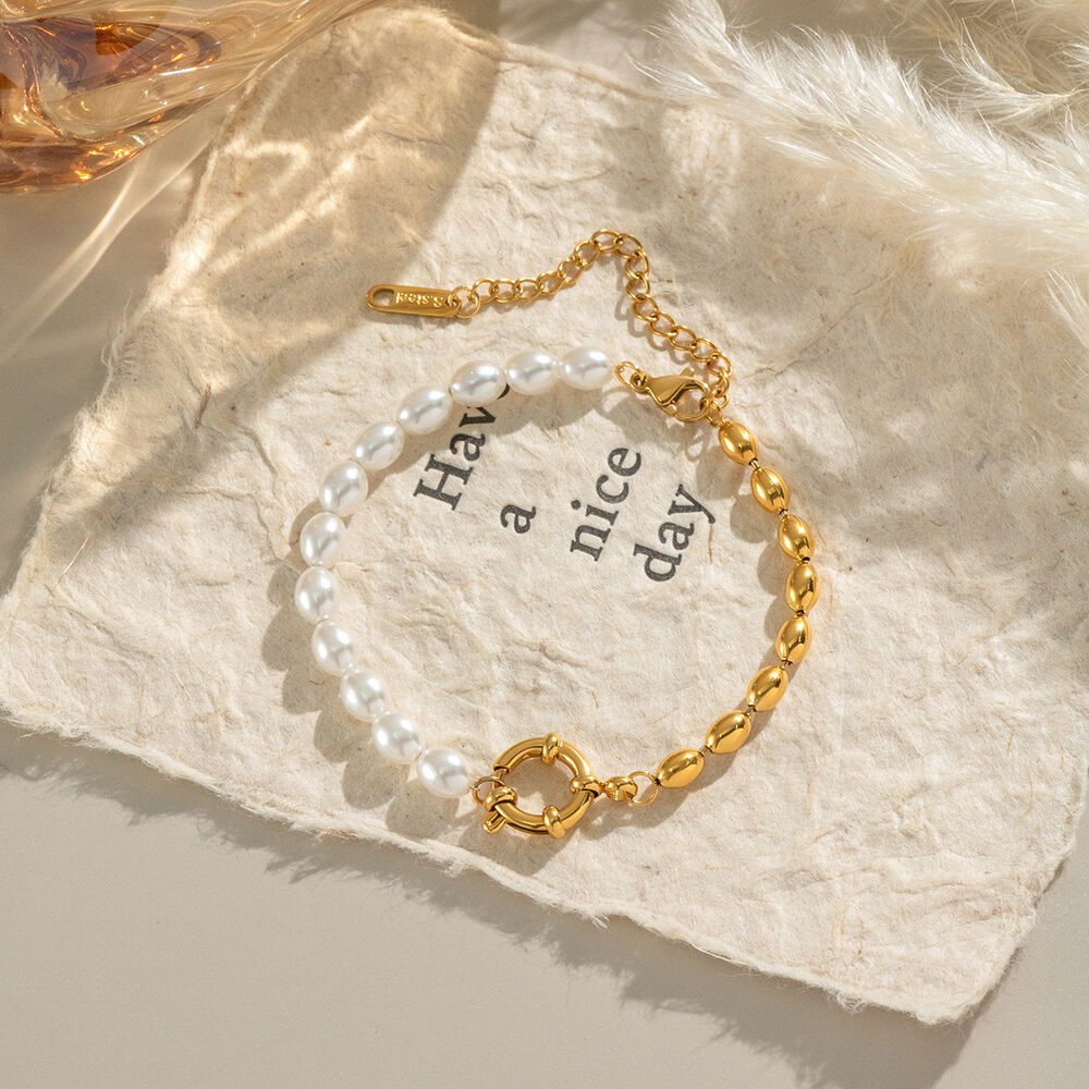 1 Piece Elegant Stainless Steel Waterproof Pearl Beaded Bracelet Picture3