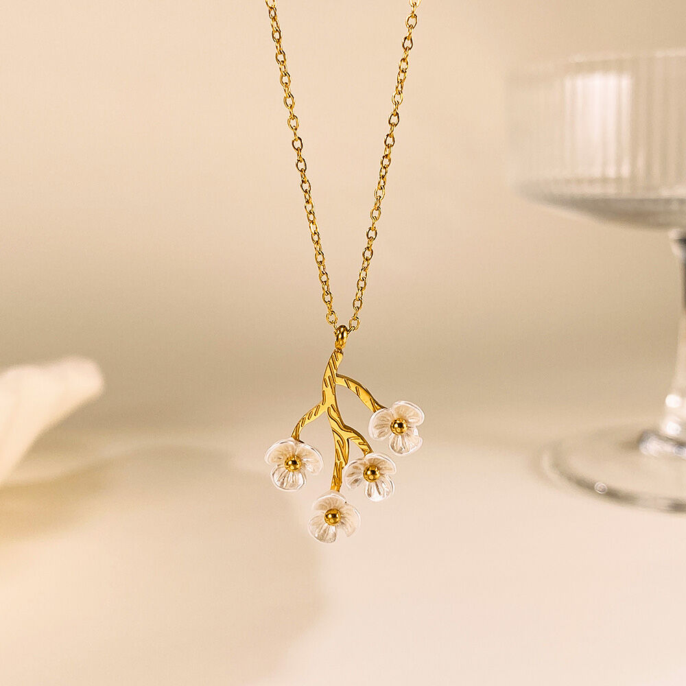 1 pezzo di collana con ciondolo da donna in acciaio inossidabile color oro impermeabile con fiore delicato h5 Immagine2