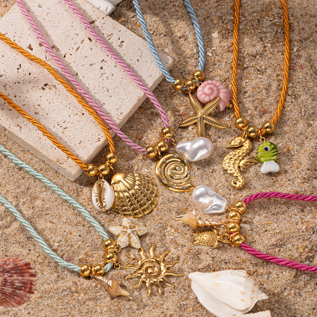 1 Piece Shell Stainless Steel Waterproof Gold Color Braided Necklaces