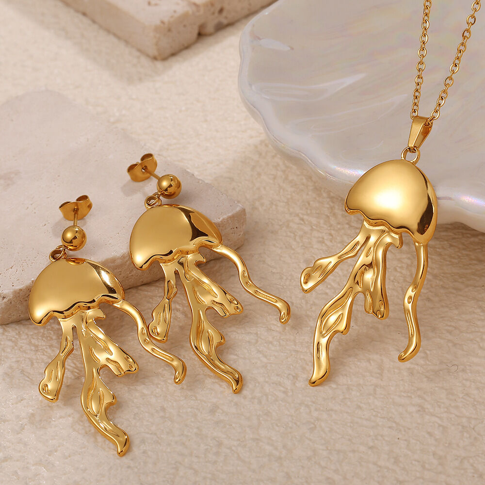 Octopus Stainless Steel Waterproof Gold Color Drop Earrings