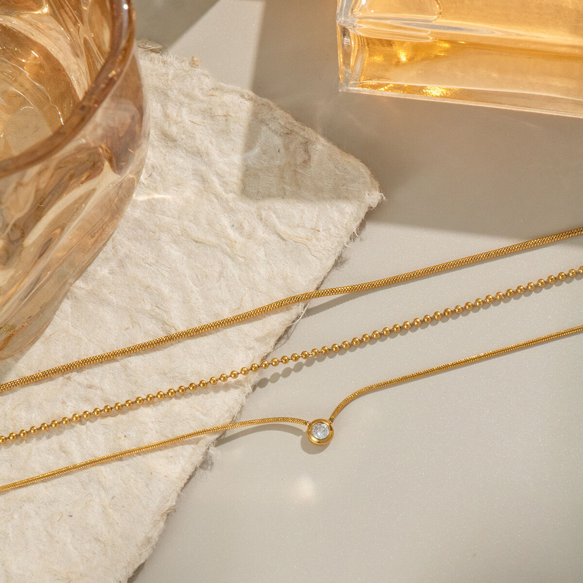 1 Piece Simple Stainless Steel Waterproof Gold Color Zircon Layered Necklace Picture2