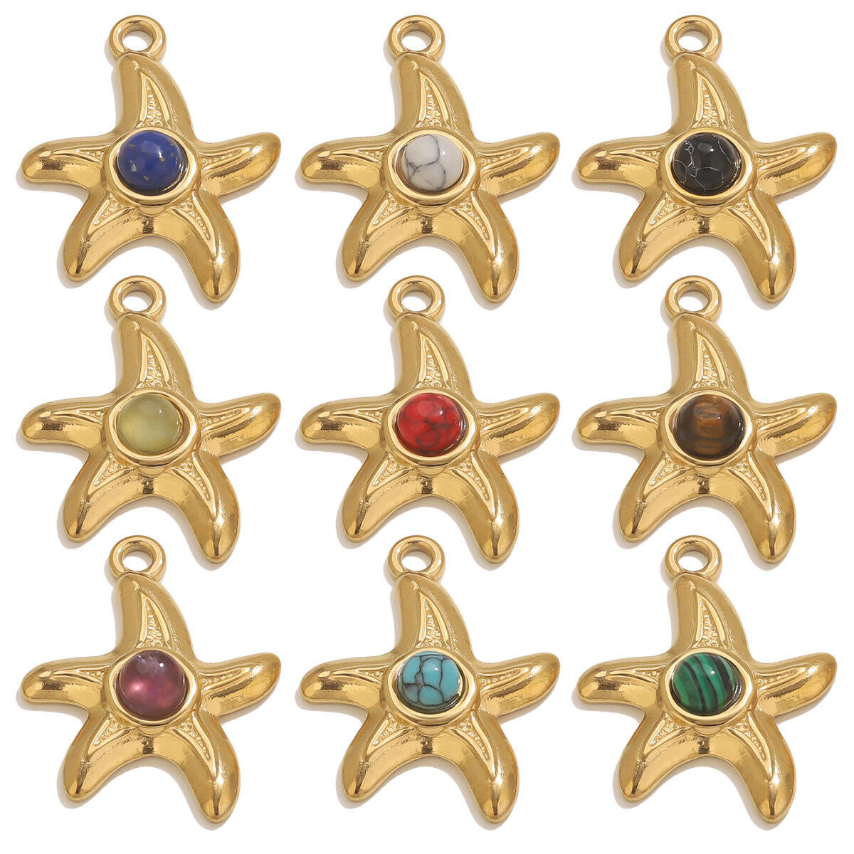 1 Piece DIY Starfish Natural Stone Stainless Steel Waterproof Women's Pendants h5 Picture2