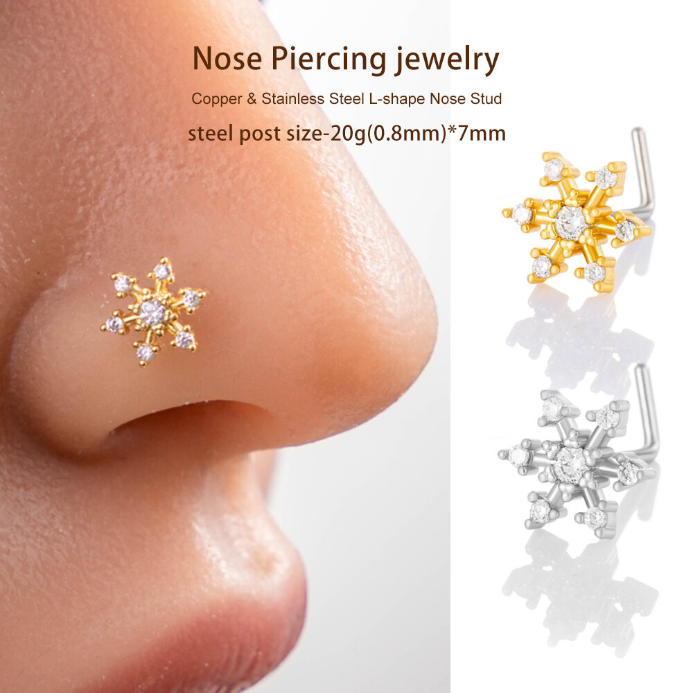 1 Piece Snowflake Copper Gold Color Zircon Women's Nose Stud h5 Picture4