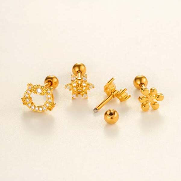 Boucles d'oreilles piercing en forme de chat, couleur cuivre or et zircon, pour femme, 1 pièce 2
