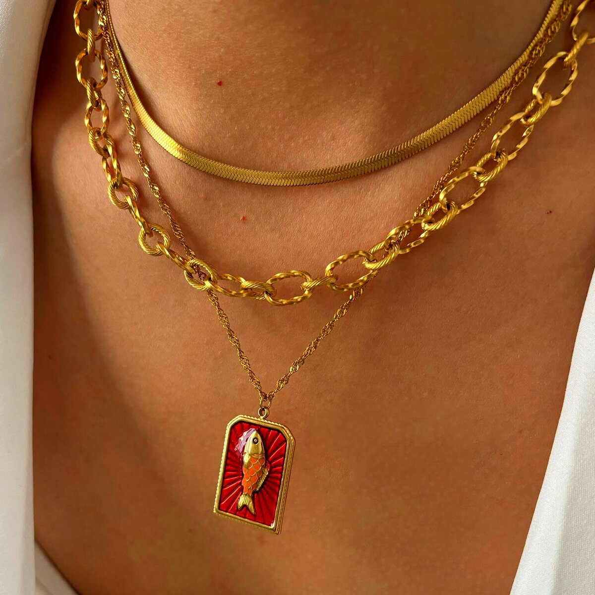 1 Piece Fish Stainless Steel Waterproof Gold Color Pendant Necklace 2