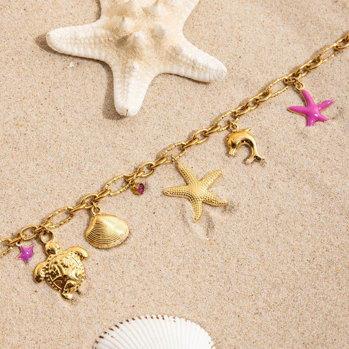 1 pezzo di collana con ciondolo da donna color oro impermeabile in acciaio inossidabile con organismo marino h5 Immagine9