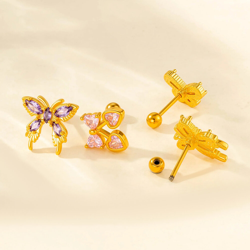 1 Piece Butterfly Titanium Steel Zircon Women's Stud Earrings 2