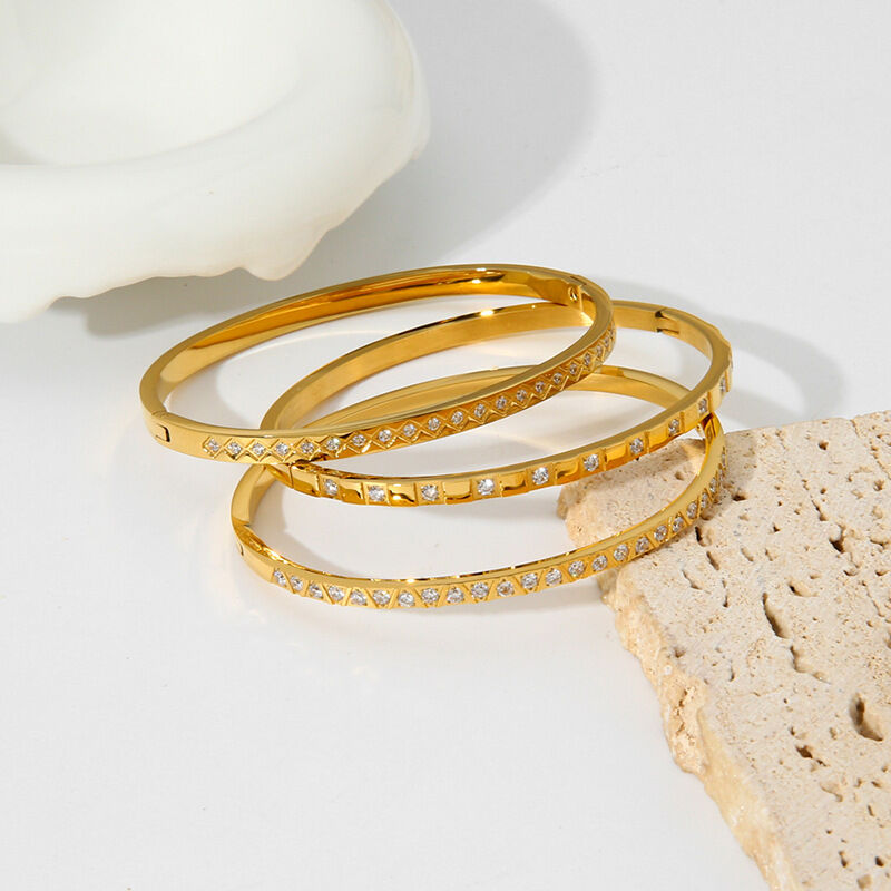 Bracelets pour femme en acier inoxydable couleur or, série Simple, motif géométrique classique h5 Image3