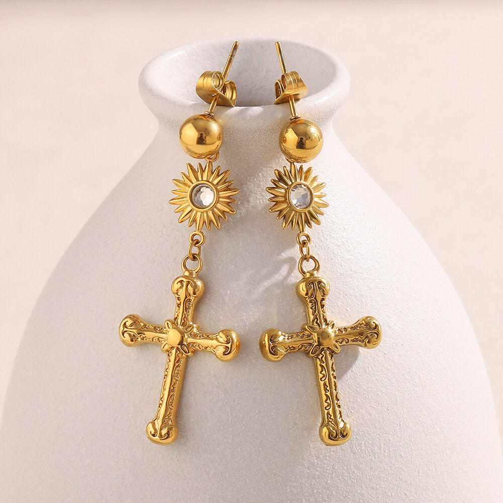 1 Pair Simple Series Classic Cross Stainless Steel Waterproof Women's Drop Earrings