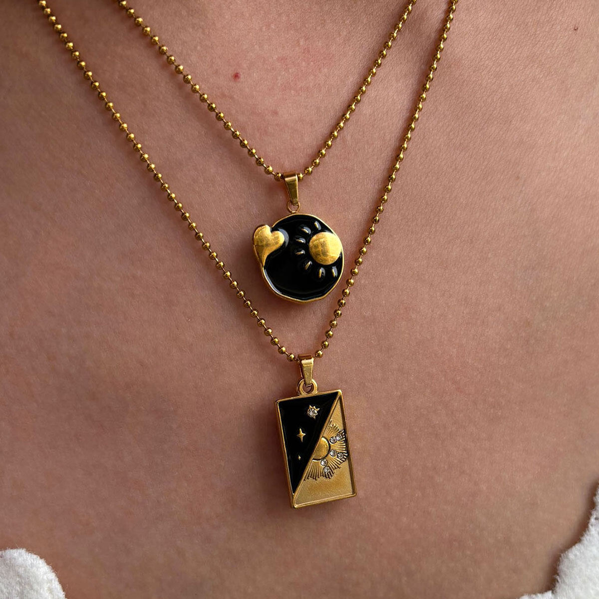 1 Piece Enamel Tarot Stainless Steel Waterproof Gold Color Pendant Necklace 2
