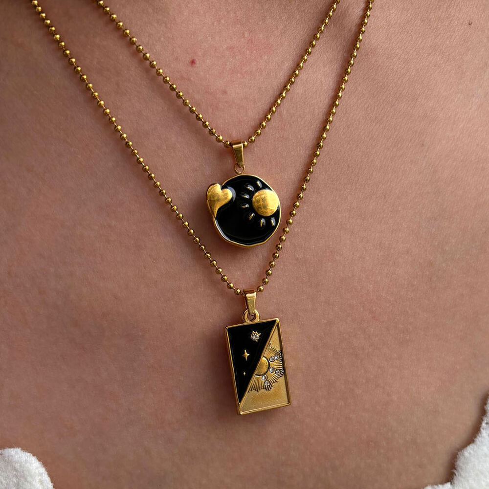 1 Piece Enamel Tarot Stainless Steel Waterproof Gold Color Pendant Necklace h5Picture2