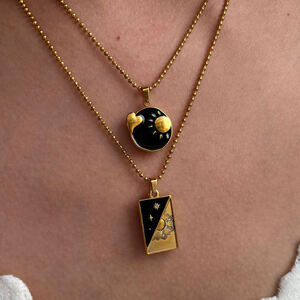 1 Piece Enamel Tarot Stainless Steel Waterproof Gold Color Pendant Necklace h5 Picture2