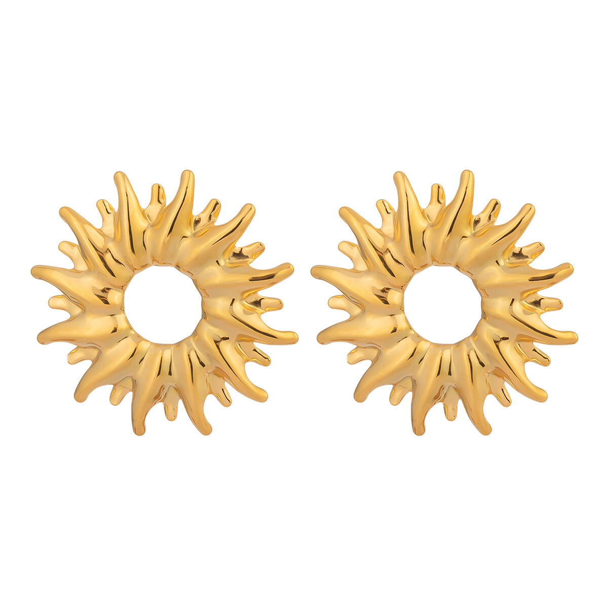 1 paio di orecchini a bottone color oro impermeabili in acciaio inossidabile con sole Immagine5