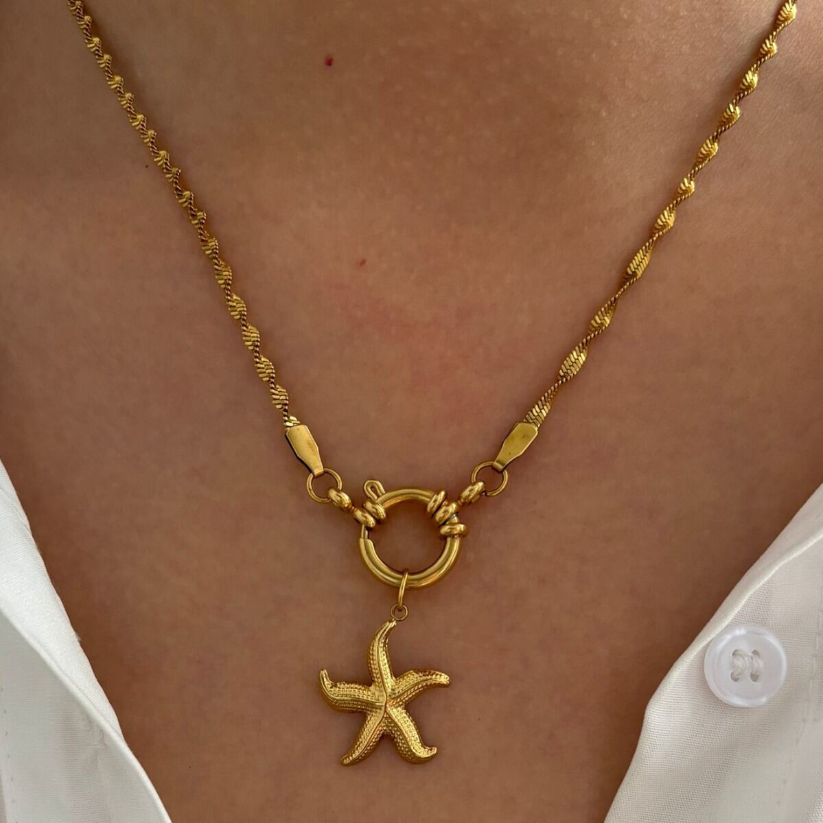 1 Piece Oceanic Stainless Steel Waterproof Gold Color Pendant Necklace Picture4