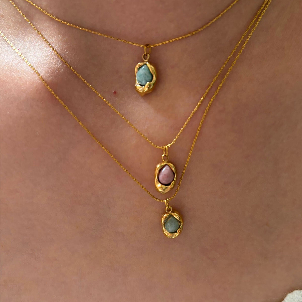 1 Piece Stainless Steel Waterproof Gold Color Natural Stone Pendant Necklace