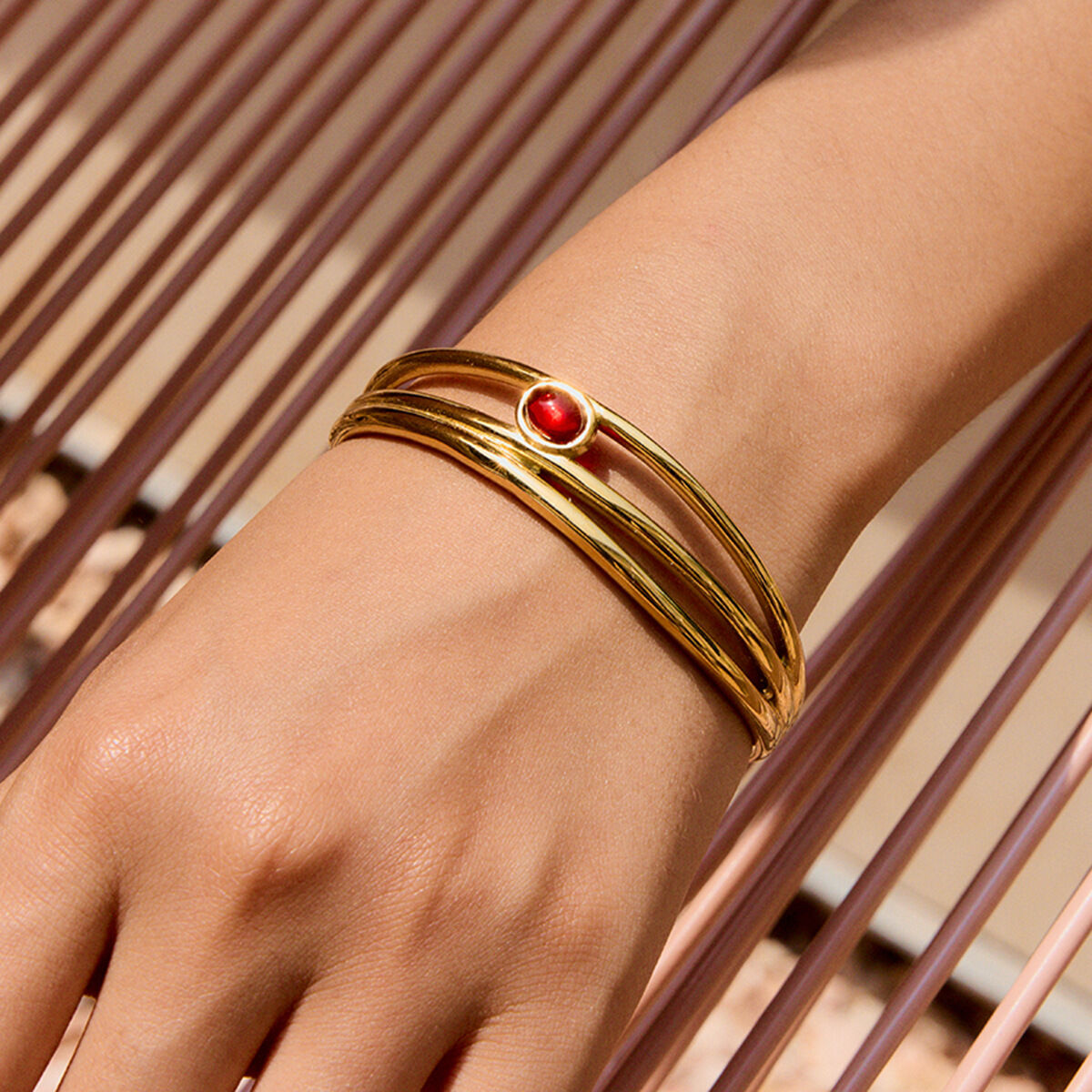1 Piece Classic Strip Stainless Steel Waterproof Gold Color Women's Bangles h5 Picture5