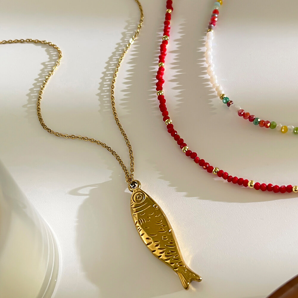 1 Piece Stainless Steel Waterproof Fish Gold Color Pendant Necklace Picture4