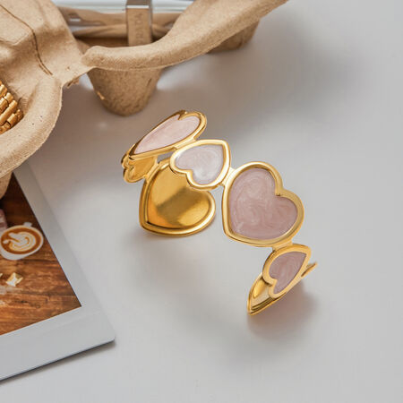 1 Piece Romantic Series Pink Heart Stainless Steel Waterproof Gold Color Women's Bangles 2