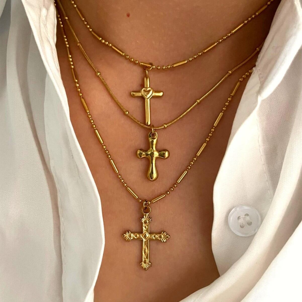 1 Piece Cross Stainless Steel Waterproof Gold Color Pendant Necklace