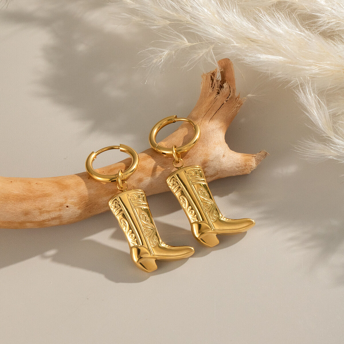 1 Pair Boots Stainless Steel Waterproof Gold Color Drop Earrings h5 Picture2
