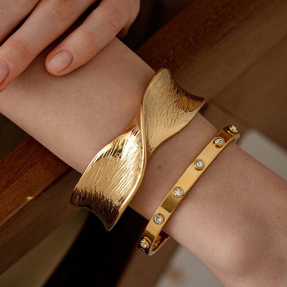 Simple Series Daily Geometric Stainless Steel Waterproof Gold Color Women's Bangles